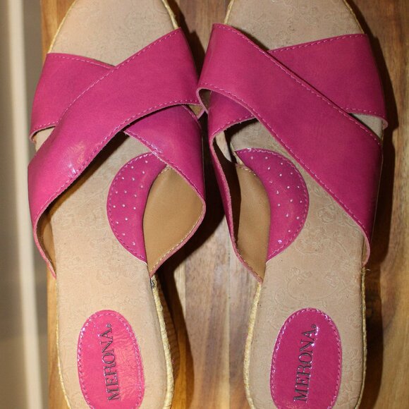 Hot Pink Wedge Platform Sandals - Sz 9 - Picture 2 of 4